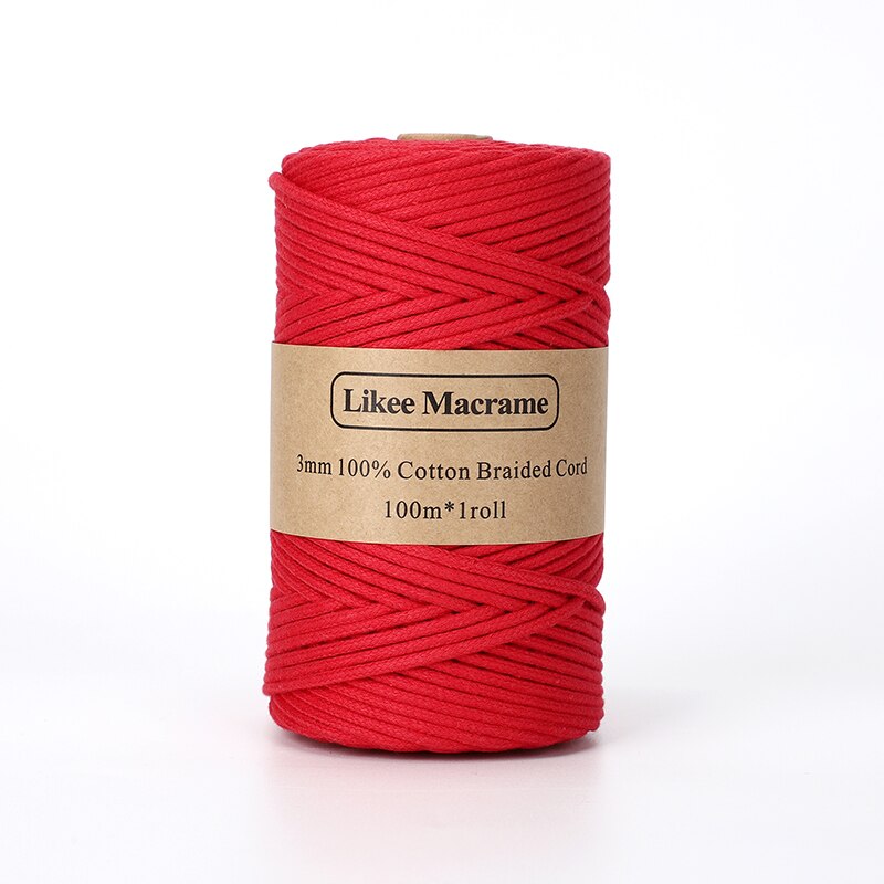 Corde macramé 3mm tressée 100m couleur rouge