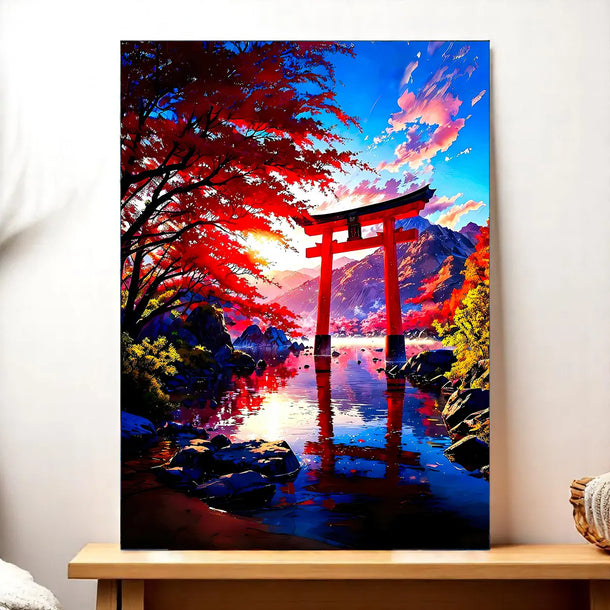 Tableau décoratif fait main – Portail Torii, illustration originale Les Bois d’Aurore